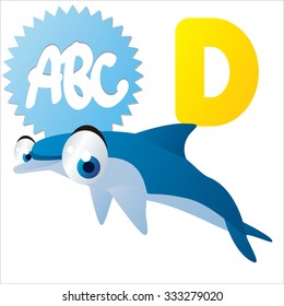 Cute vector isolated animals Alphabet: D  is for Dolphin