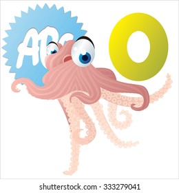 Cute vector isolated animals Alphabet: O  is for Octopus