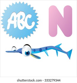 Animales aislados con vector circular Alfabeto: N es para Needlefish