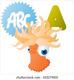 Cute vector isolated animals Alphabet:A  is for Sea Anemone