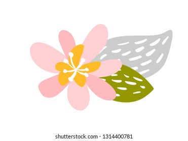 Cute vector isolated Flower on white background. Spring hand drawn Nature illustration flat design. For greeting card, print, children book