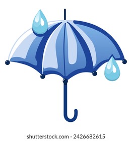 Cute vector isolated weather app icon with blue umbrella with drops in the rain. Interface elements in flat design. Minimal cartoon illustration for design web banner and greeting card