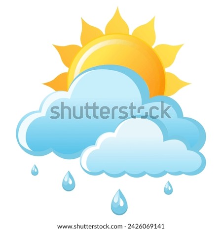 Cute vector isolated weather app icon with sunny rainy cloud. Interface elements in flat design. Minimal cartoon illustration for design web banner and greeting card