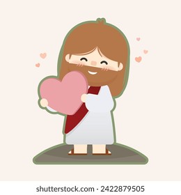 Cute vector Jesus Christ holding a heart and loves you