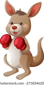 Cute vector kangaroo with red boxing gloves, upright pose, soft colors, white background, cartoon style