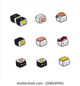 Cute vector kawaii sushi collection