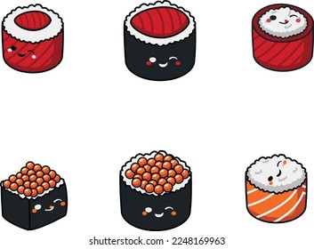 Cute vector kawaii sushi collection
