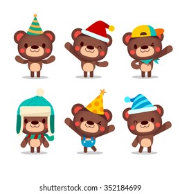 Cute Vector Kiddy Bear Party Set - Isolated white background