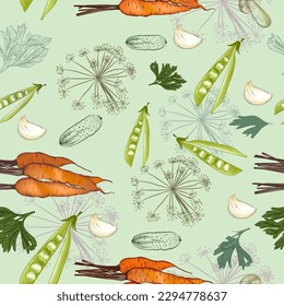 Cute vector kitchen pattern with vegetables