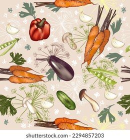 Cute vector kitchen pattern with vegetables