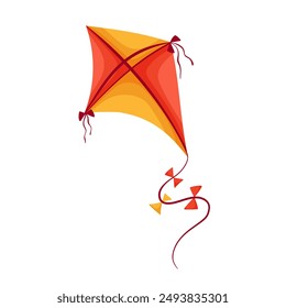 Cute vector kite. Colored kite isolated on transparent background. Vector hand drawn illustration in flat style