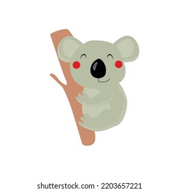 Cute vector koala. Koala on a branch. Australian animal. Funny cartoon character.