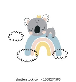 Cute vector Koala with rainbow print for kids