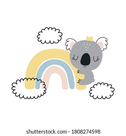 Cute vector Koala with rainbow print for kids