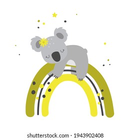 Cute Vektorgrafik Koala mit Regenbogen, Druck für Kinder. Vektorgrafik.