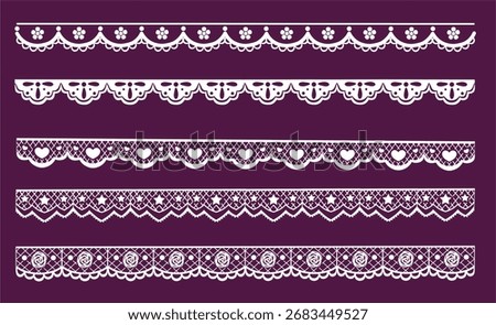 Cute vector lace set, roses flowers stars and hearts