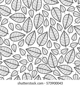 Cute vector leaf seamless pattern. Abstract print with leaves. Elegant beautiful nature ornament for fabric, wrapping and textile. Scrapbook black and white paper