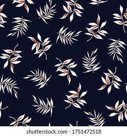 cute vector leaves pattern on navy background