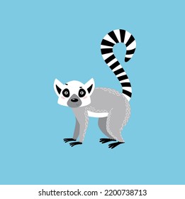 Cute vector lemur. Tropical animal. Animal of Madagascar. Cartoon lemur. cartoon character