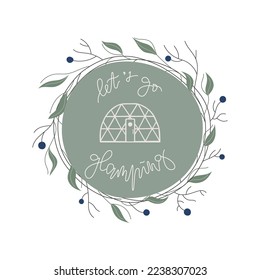 Cute vector line bubble house. Wreath frame with berries. Cute vector quote for card, banner.