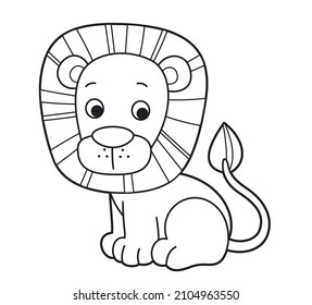 Cute vector lion. Vector cartoon animals. Vector illustration for children. Coloring book