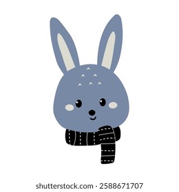 cute vector of a little blue rabbit wearing a scarf to keep warm. funny, illustrative for children
