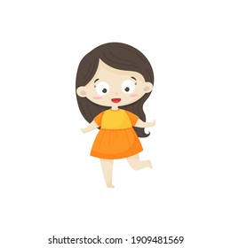 Cute vector little girl in a dress. Designed for printing postcards, leaflets, teaching aids and textiles