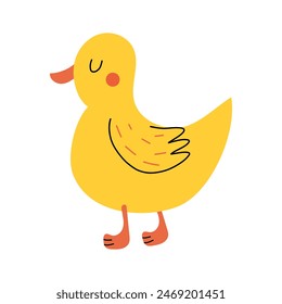 Cute vector little goose. Newborn goose in the hand drawn style. Domestic bird. Farm animal. White isolated background. 