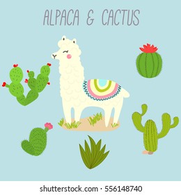 Elementos de diseño de Llama vectorial y Cactus. Ilustración