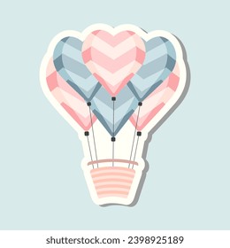 Cute vector love sticker. Valentines day balloons with basket. Romantic vector icon in pastel colors