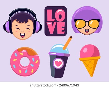 cute vector luve symbols for postcard, clothes, labels, print