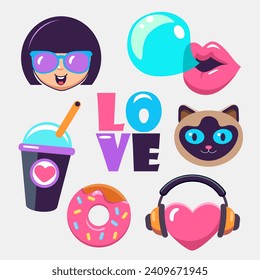 cute vector luve symbols for postcard, clothes, labels, print