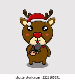 cute vector mascot illustration christmas reindeer singing