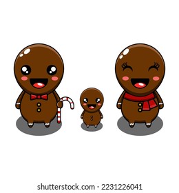 cute vector mascot illustration of christmas gingerbread cookies with family