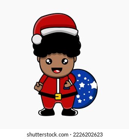 cute vector mascot illustration santa in black bringing gifts