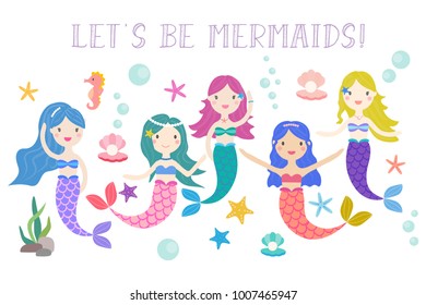 Cute Vector Mermaids Under Sea Clip Stock Vector Royalty Free