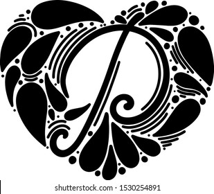 Cute vector monogram letter. Heart letter. Beautiful illustration