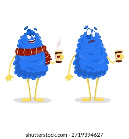 Monstro vetorial bonito. Monstro, vetor, café, outono, estresse, emoções.