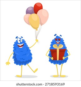 Lindo monstruo de Vector. Monstruo, Vector, vacaciones, globos, diversión, amor, regalo, conjunto, emociones.