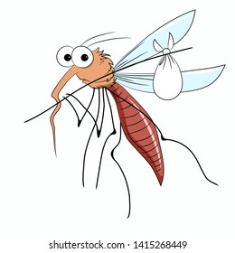 Cute Vector mosquito. Cartoon character illustration for logo or label design element, isolated