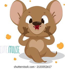 Cute vector mouse character in cartoon style. A kiss. Postcard. Children's poster. Children's print.