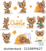 Cute vector mouse character set in cartoon style. Postcard. Children's poster. Children's print.
