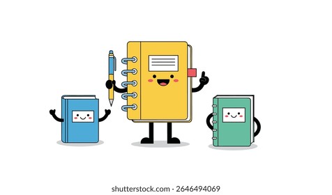 Cute vector notebooks and pen illustration for educational or stationery related designs