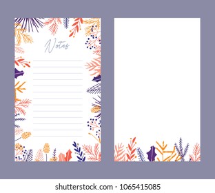 Cute vector notes templates. Elegant Christmas winter pastel tone organizer and notepad. Floral stationery.