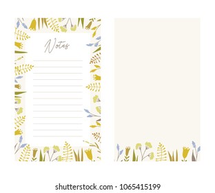 Cute vector notes templates. Elegant floral pastel tone organizers and notepads. Floral stationery.