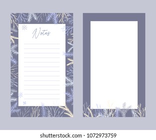 Cute vector notes templates. Elegant Christmas winter pastel tone organizer and notepad. Floral stationery.