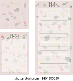 Cute vector notes templates. Elegant floral pastel tone organizers and notepads. Floral stationery. - Vector