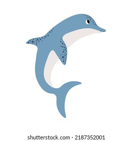 Dibujo de un vector circular en el océano con un delfín.Criaturas de dibujos animados subacuáticos.Animales marinos.Diseño de niños pequeños para tela, ropa, libro, postal, papel envolvente