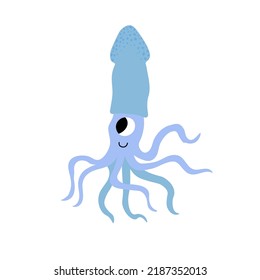 Cute vector ocean illustration with squid.Underwater cartoon creatures.Marine animals.Cute childrens design for fabric, clothing,book, postcard,wrapping paper