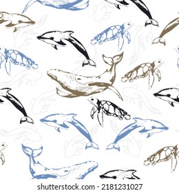 Cute vector ocean set with sea creatures for girls and boys summer baby shower and birthday party design.   Vector Illustration.